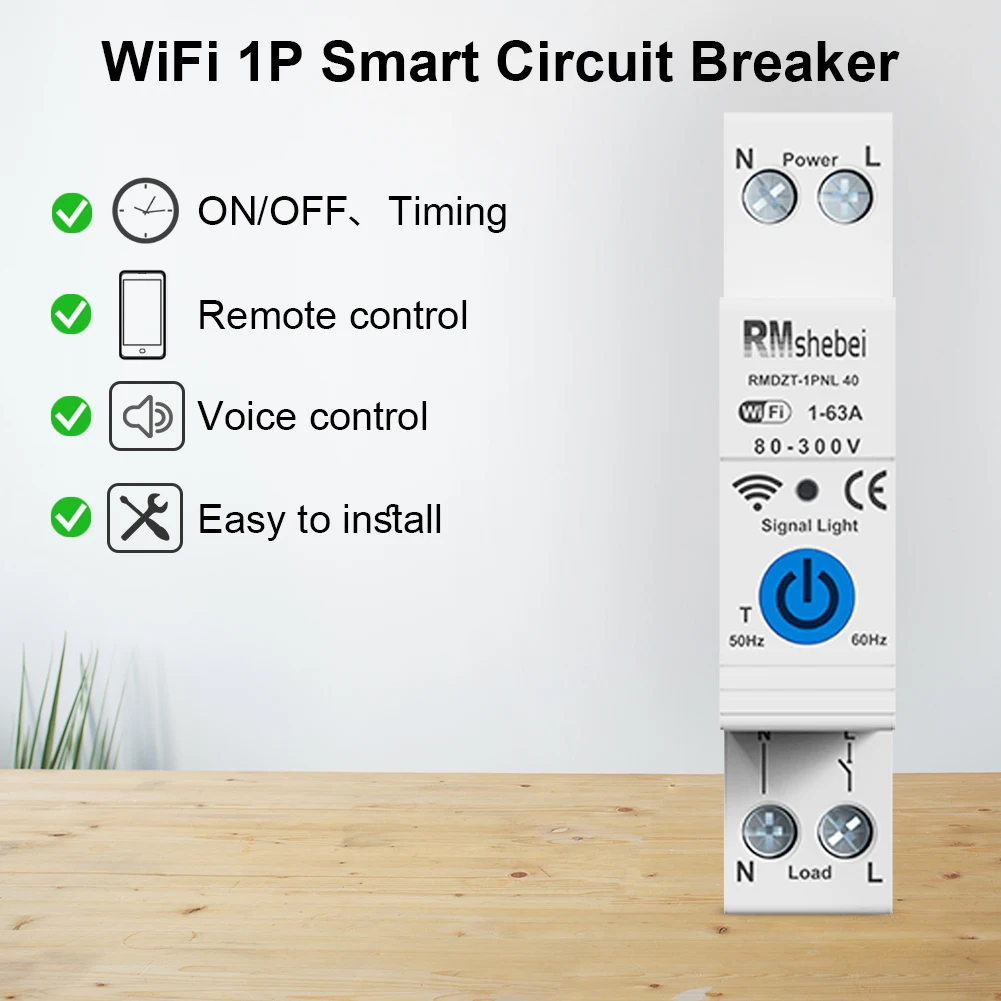 RMshebei tuya smart switch wifi circuit breaker 1 pole 63a zhejiang wenzhou mcb with timer tuya smart home products