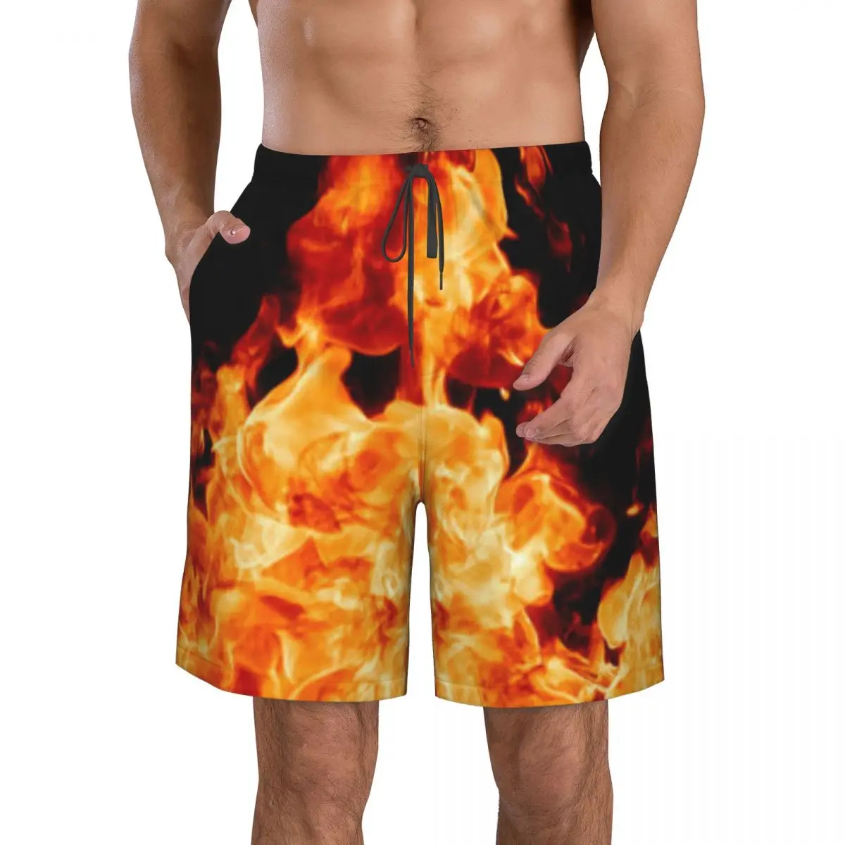

Men's Swim Shorts Trunks Fire Flame Texture Beach Board Shorts Running Sports Surfing Swimwear