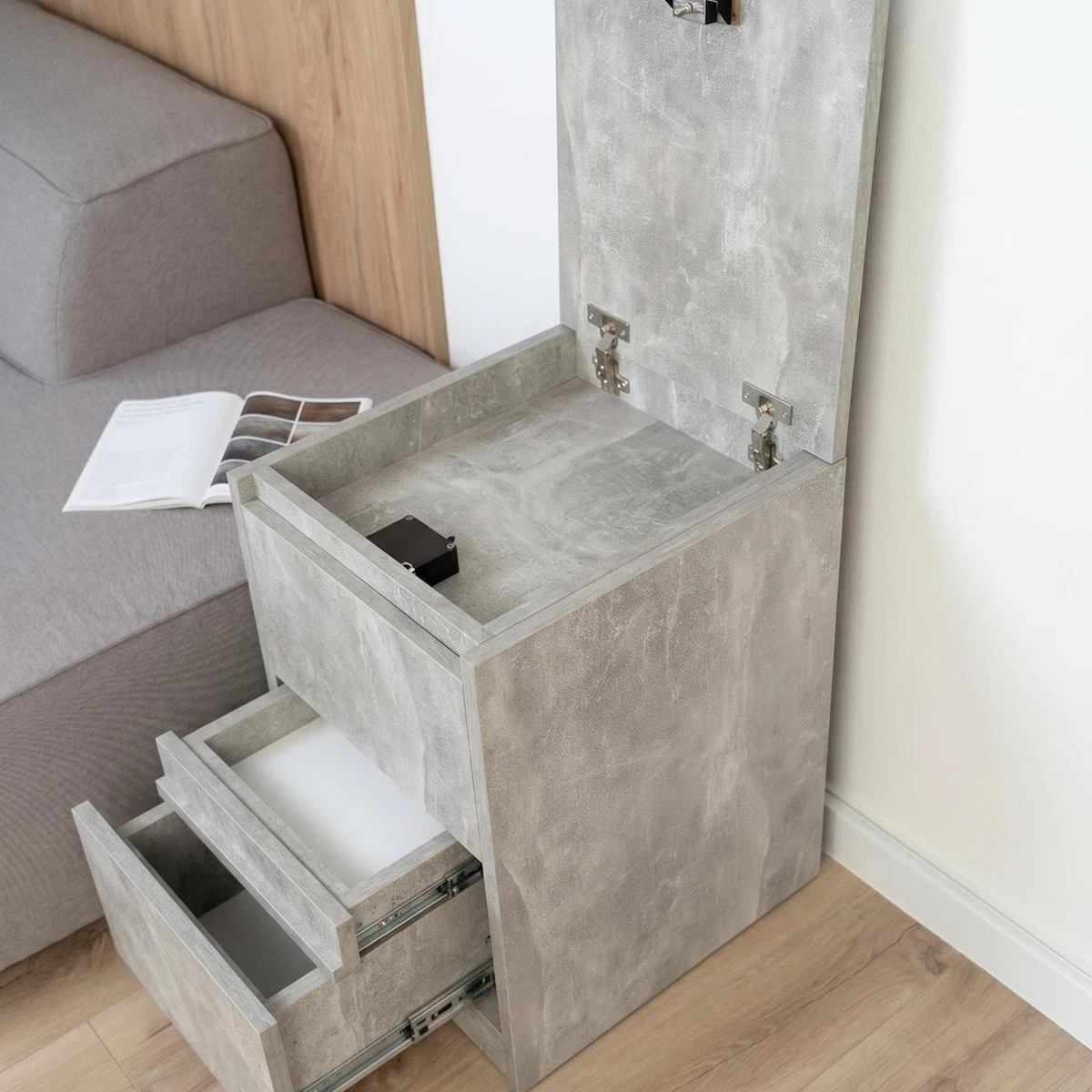 Modern Dark Walnut Nightstand With Lift Top And 3 Drawer Hidden Storage Factory Wholesale Bulk Order For Retailers