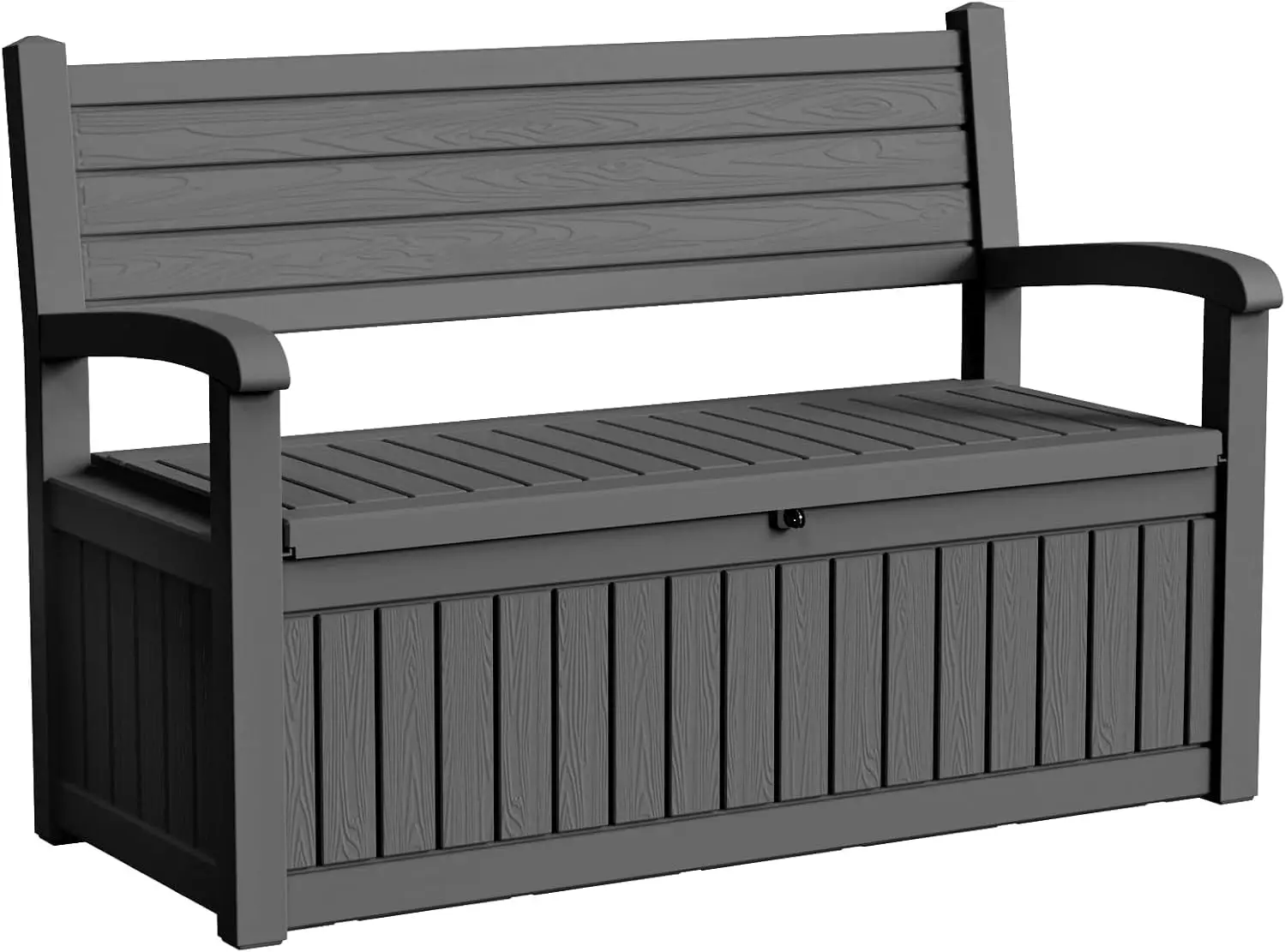 Indoor Outdoor Storage Box 80 Gallon, Resin Deck Box Organizer Container With Lockable Lid Support, Heavy Duty Weather Resistant Backyard Garden Patio Cushion Bench Cabinet, Black Stripe