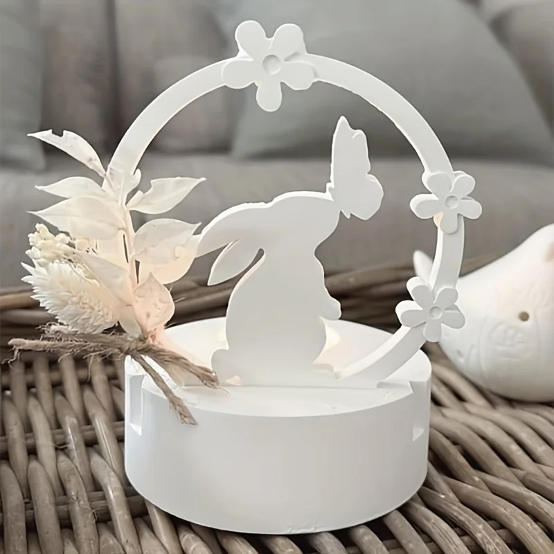Resin silicone mold, circular flower stand with rabbit and butterfly relief silicone mold, decorative production mold