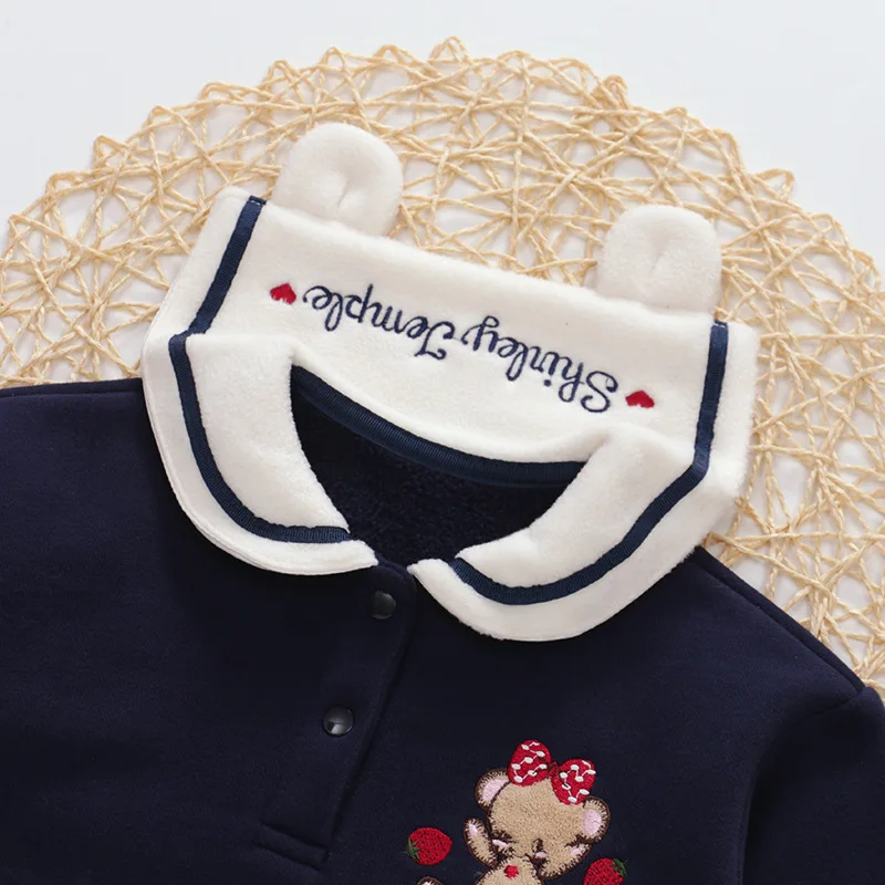 Winter  Girl\'s Hoodies Cartoon Navy Collar Sweatshirts Plush Long Sleeved Sweater Baby Girl Clothes Kids Clothes Girls Sudaderas