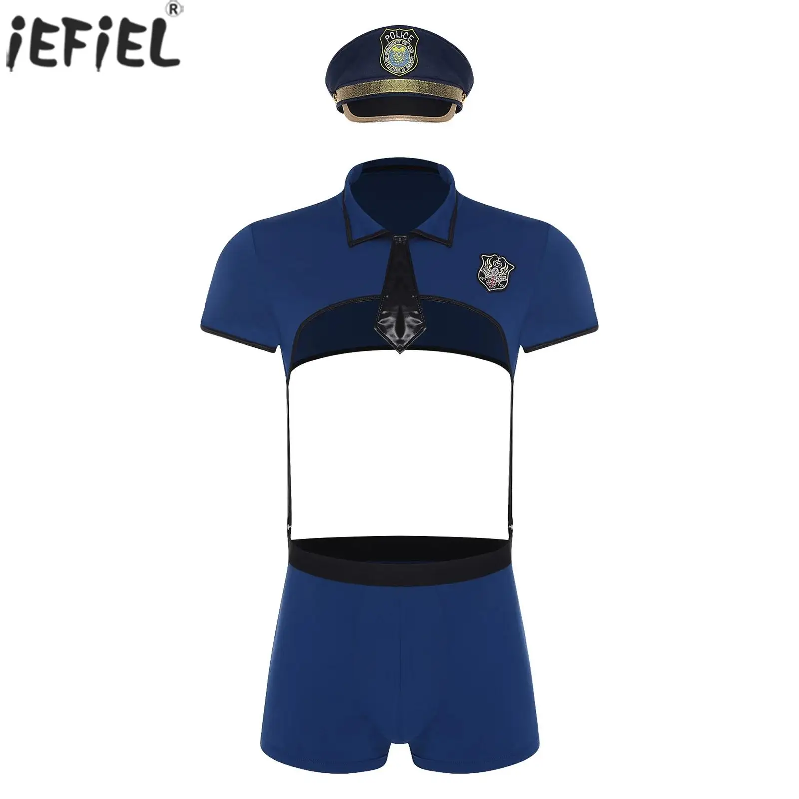 

Мужское нижнее белье, полицейский наряд для ролевых игр, укороченный топ с короткими рукавами и боксерским бельем, шляпой и галстуком для свиданий, ночное белье