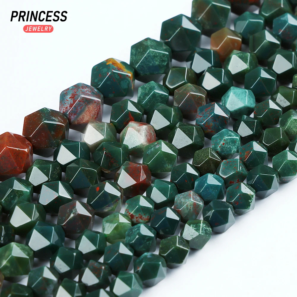 A+ Natural Bloodstone Diamond Star Faceted Cut Beads 6 8 10mm Loose Beads for Jewelry Making Bracelet DIY Accessories