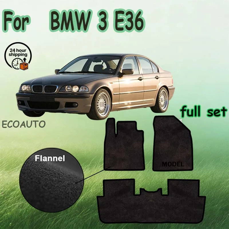 Flannel / Nylon Suede Velour rugs set for BMW 3 E36 Compact Coupe Sedan station wagon touring (1991-2000) -Black view 2