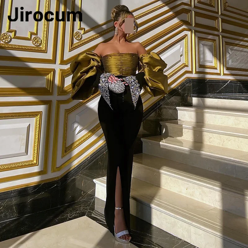 Jirocum Elegant customized Prom Dress Women\'s Strapless Beaded Party Evening Gown Side Slit Floor Length Special Occasion Gowns