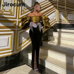 Jirocum Elegant customized Prom Dress Women's Strapless Beaded Party Evening Gown Side Slit Floor Length Special Occasion Gowns