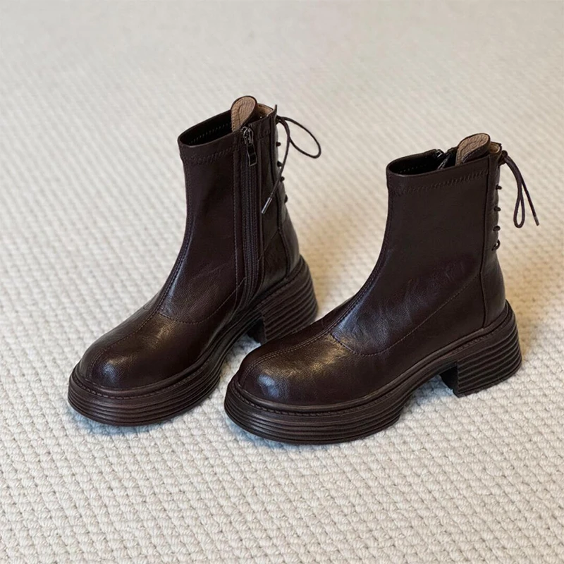 

New Women Ankle Boots High Heels Fashion Leather Shoes Platform Short Boots Winter 2025 Trend Sport Shoes Zip Chelsea Botas Lady