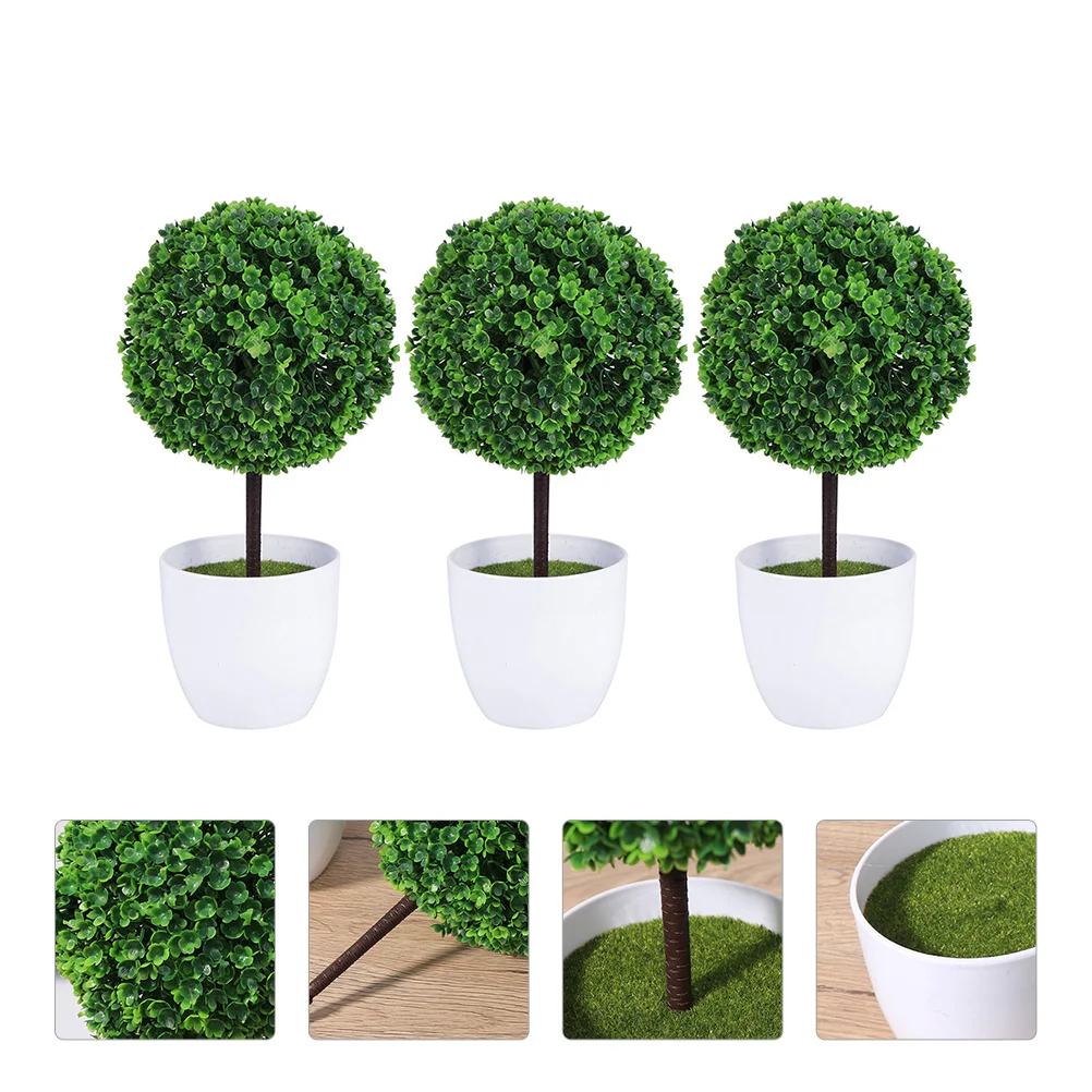 

3 Pcs Potted Plant Artificial Plants Indoor Plastic Green Imitation Simulation Bonsai Boxwood Lifelike Mother Grass Ball