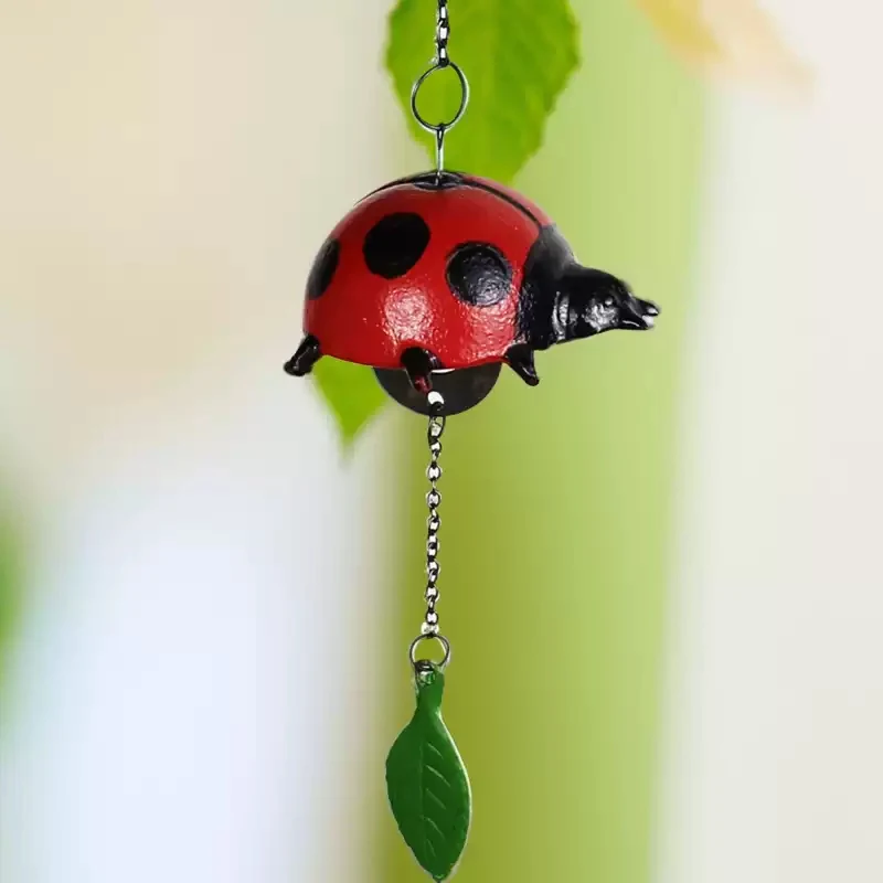 Cast Iron Ladybug Wind Chime For Garden Yard Patio And Home Decoration Red Handmade Heavy Cute Metal Ladybug Hanging Bell