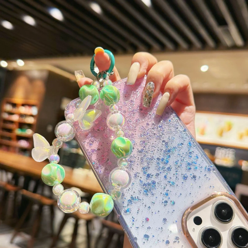 

Ремешок для мобильного телефона цвета макарон, трехмерная сумка-бабочка с лазерным бисером, цвет цепочки, новые универсальные аксессуары для багажа