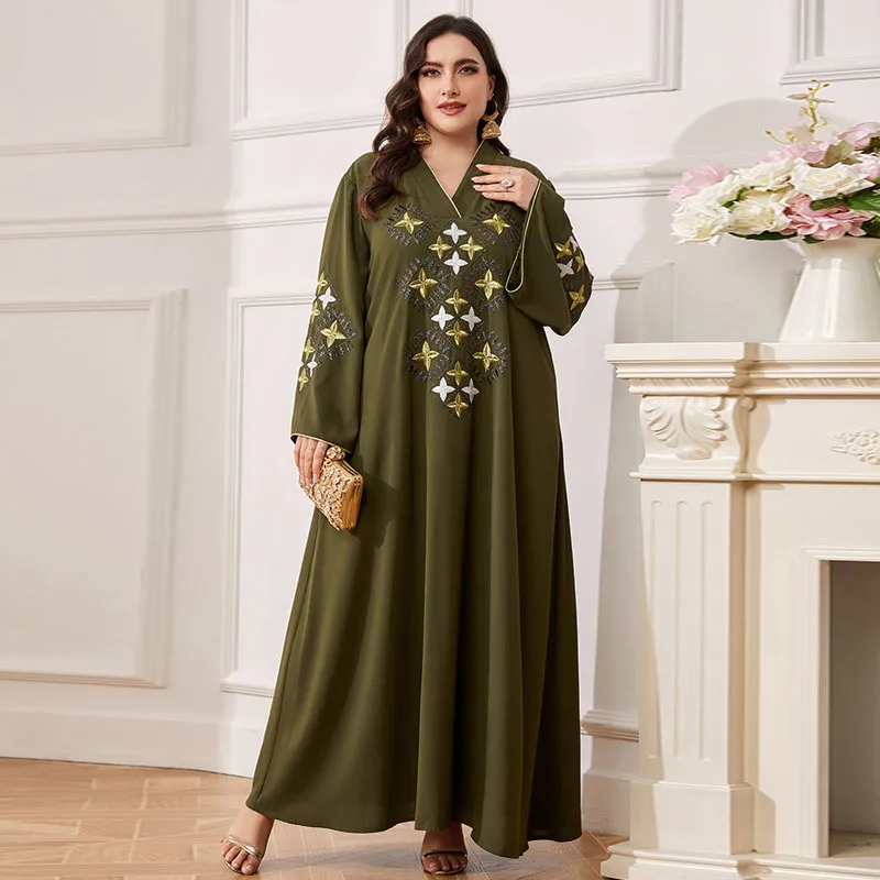 

Chiffon Long Ethnic Style Abaya for Women Dresses Casual Ice Silk Wrinkle Embroidery Outfit Muslim Dress Robe Elegante Femme