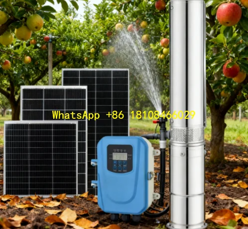 

Solar Deep Well Pump Flow Rate:5.6M3/h Head/Well Depth:76m for Small Hillside Fruit Orchard (Peach/Plum) Irrigation