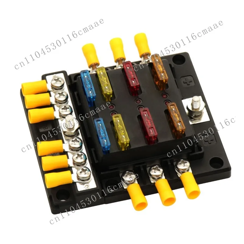 Suitable for Vehicle and Ship Modification, General Fuse Holder 1 in 6 Out, Car Fuse Box Socket with Lamp
