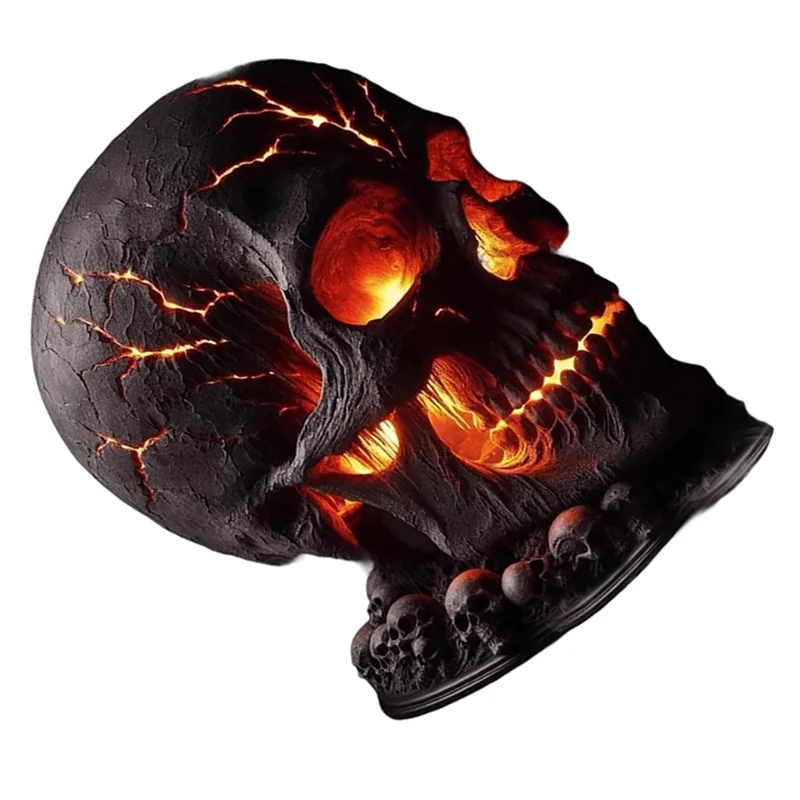 ABLJ USB Rechargeable Halloween Decorative Skull Lamp, Flame Table Lamp, Resin Craftsmanship LED Night Light
