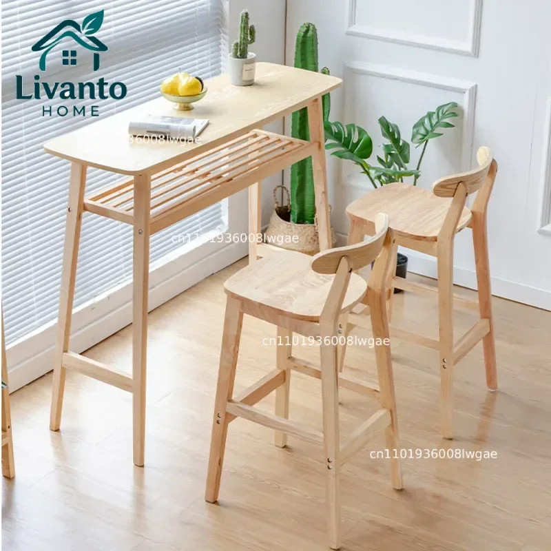 

Solid Wood Backrest Bar Chair Checkout Counter High Stool Modern Milk Tea Shop Back Chair Nordic Retro Bar Furniture