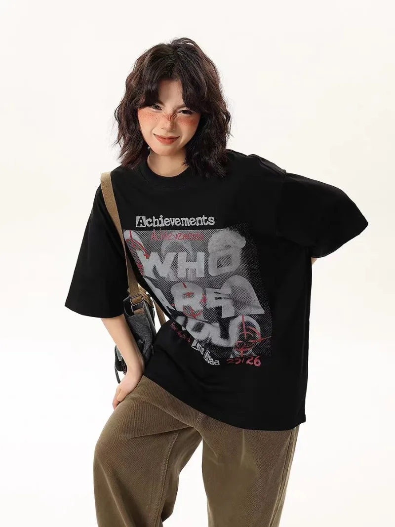 

Y2K Vintage Portrait Print Shirt American Style Short Sleeve Shirt Women Oversized Casual Summer Tops Couple Unisex Cotton Shirt