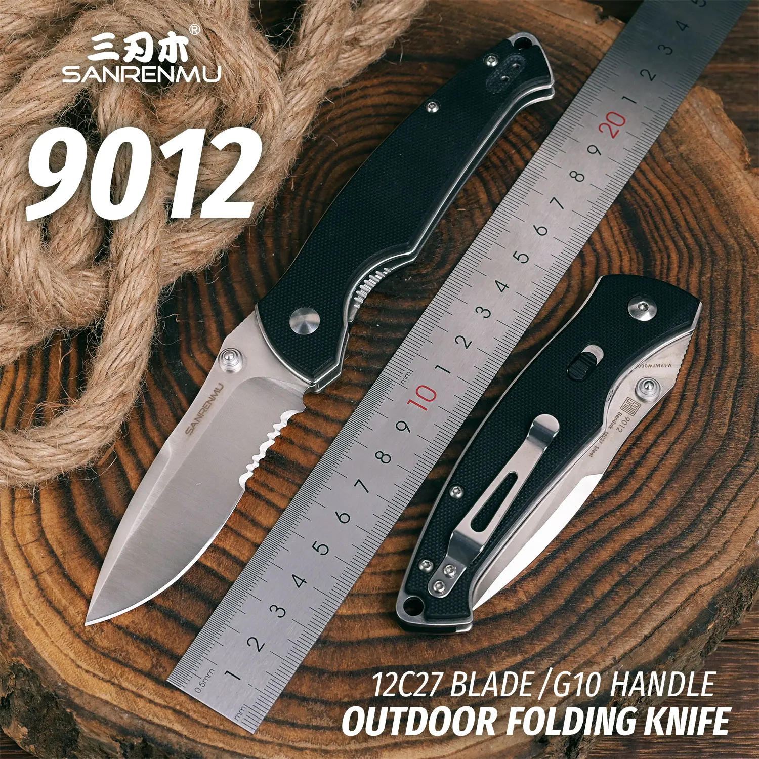 

SANRENMU 9012 Outdoor Pocket Folding Knife 12c27 Blade G10 Handle Camping Fishing Hunting Survival EDC Portable Tools Knives SRM