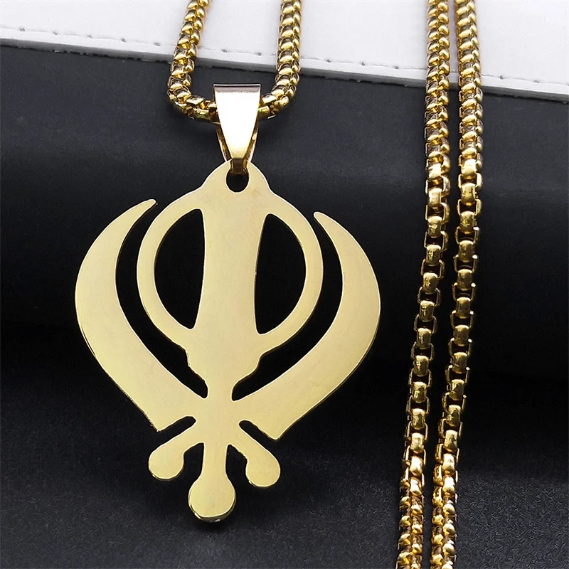 Sikhism Necklace for Women/Men Stainless Steel Sikh Khanda India Pakistan Malaysia Punjab Religious Necklaces Jewelry N8090GDS02