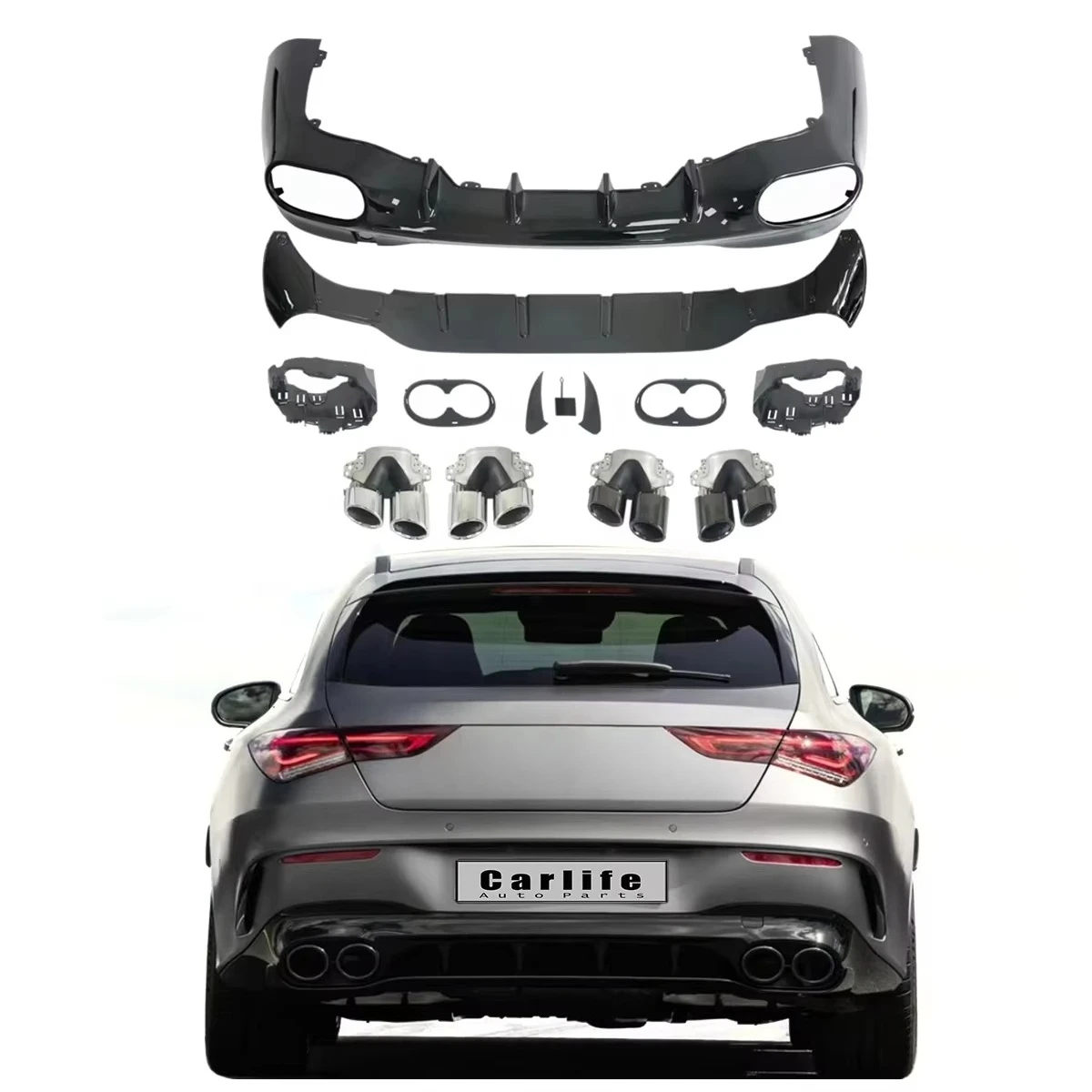 

CLA45 Rear Diffuser Look Parts for W118 CLA 2019-2023 Year Upgrade CLA45 Rear Diffuser and Pipes