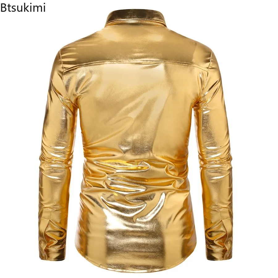 2026 Men's Glitter Sequins Splice Long Sleeve Shirt Trend Sexy Festival Banquet Stage Performance Costume Wedding Host Prom Tops