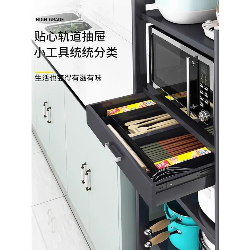 

-Space Aluminium Kitchen Shelves Floor To Ceiling Multi-layer Wheeled Movable Microwave Shelves With Drawers Cabinet Storage