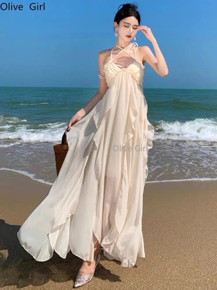 

Summer Long Dress White Backless Beach Vacation Dress Sexy Temperament Suspender Dress for Women Women Clothing Bodycon