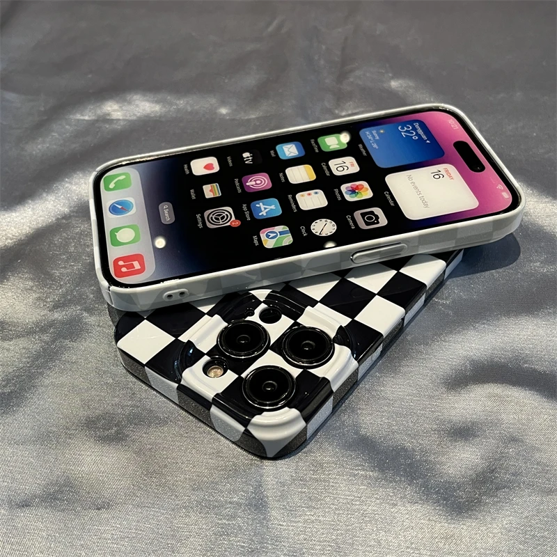 Funda rígida de acrílico para iPhone 13, 13, PROMAX, 14, 14PLUS, 14PRO, 14pro Max, 15Pro, 15PLUS, 15pro Max, tablero de ajedrez simple