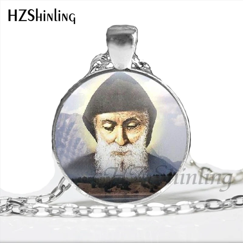 NS-00804 New Design Saint Charbel Necklace Art Picture Glass Dome Jewelry St Charbel Pray Pendant Necklaces for christians HZ1