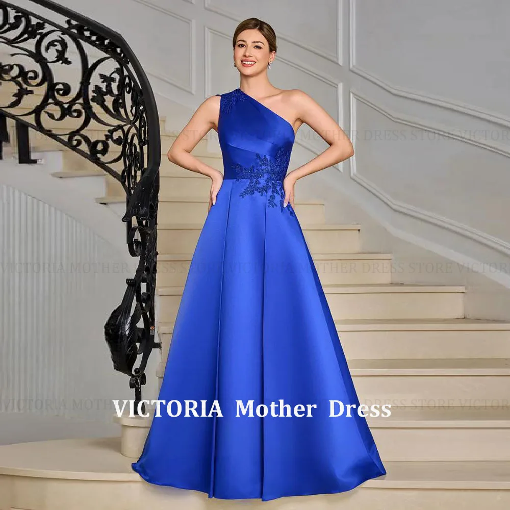 

VICTORIA Customized Satin Elegant Mother of the Bride Dresses A-Line Lace Applique Pleat Wedding Guest Gowns Party Evening Dress