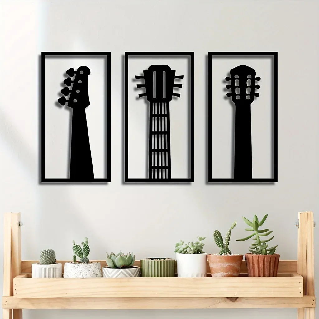 HELLOYOUNG-Música Estilo Escultura De Parede De Metal, Home Decor Art, Instrumento Musical Decorativo, 3 peças por conjunto