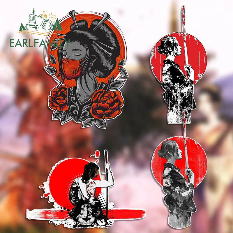 EARLFAMILY 13cm for Geisha Samurai Car Stickers Laptop Surfboard Scratch-Proof Decal Anime Windows Anime Laptop Car Accessories