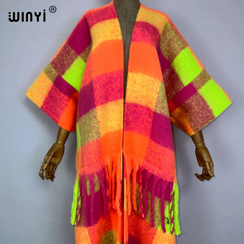 WINYI new print Winter Women tassel Everyday personality Cardigan coat Loose dress robe longue Thick Warm Middle East Kaftan