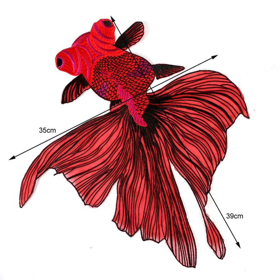 1PC 38*35 Big Fish Embroidered Patches Sewing for Clothes Applique Diy Accessory Suppliers Sticker Lace Neckline collar NL079