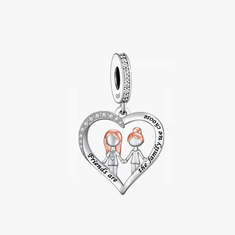 Huoonew Fit Original Pan Charm Armband, authentisches 925er Sterlingsilber, Perle „Zwei Schwestern umarmen sich, lieben sich“, für die Herstellung von Berloque – Detail 11