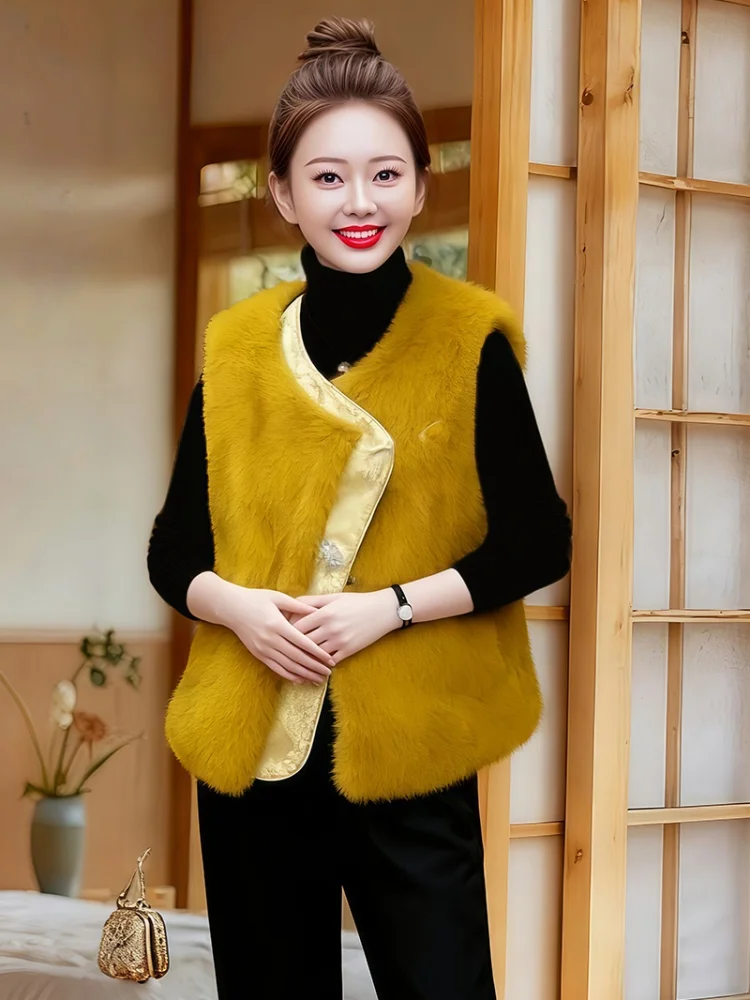 

Faionable Mommy Sle Autumn Winter New Arrival Leather And Fur Inteated Vest Ele Versatile Women's Faionable oul...