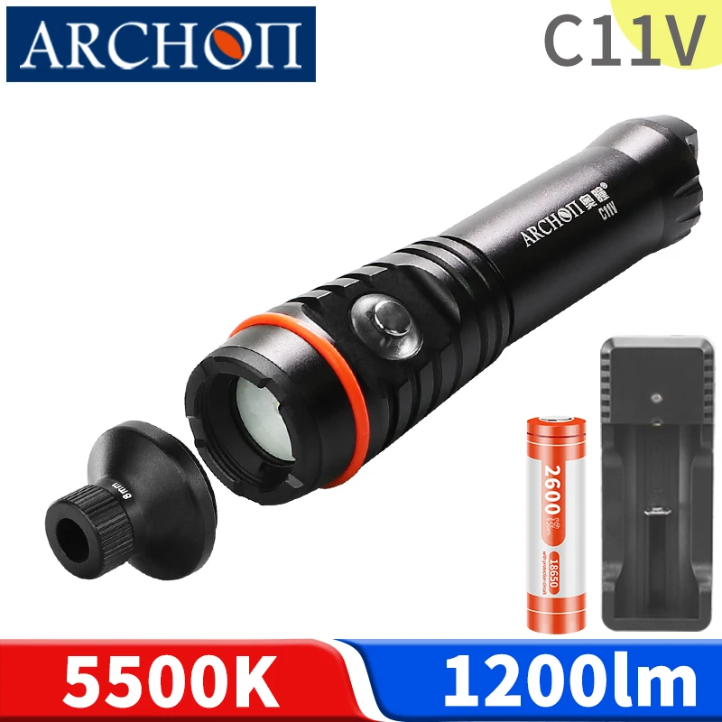 

C11V Beam tube macro photography diving flashlight 1200lm Scuba diving fill lights Underwater 100m dive torch dive lighting lamp