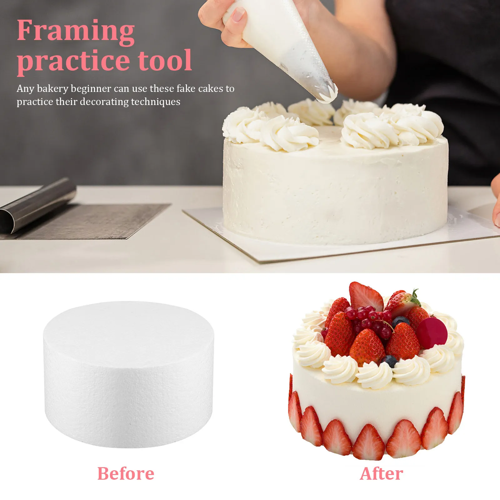 3 Pcs Polystyrene Foam Cake Model cake Dummy Foams Tier DIY Practice Model cake Decorating mold Valentine's Day cake Baking Tool