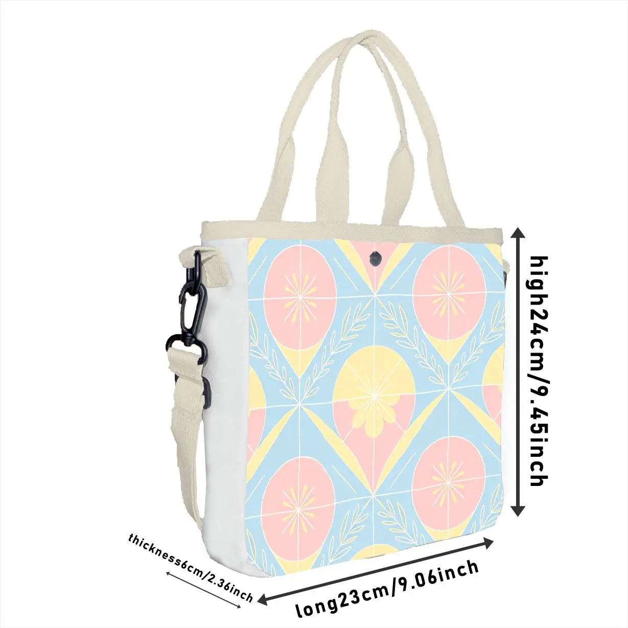 1pc Pastel Geometric Floral Print Tote Bag, Adjustable Strap Minimalist Shoulder Bag