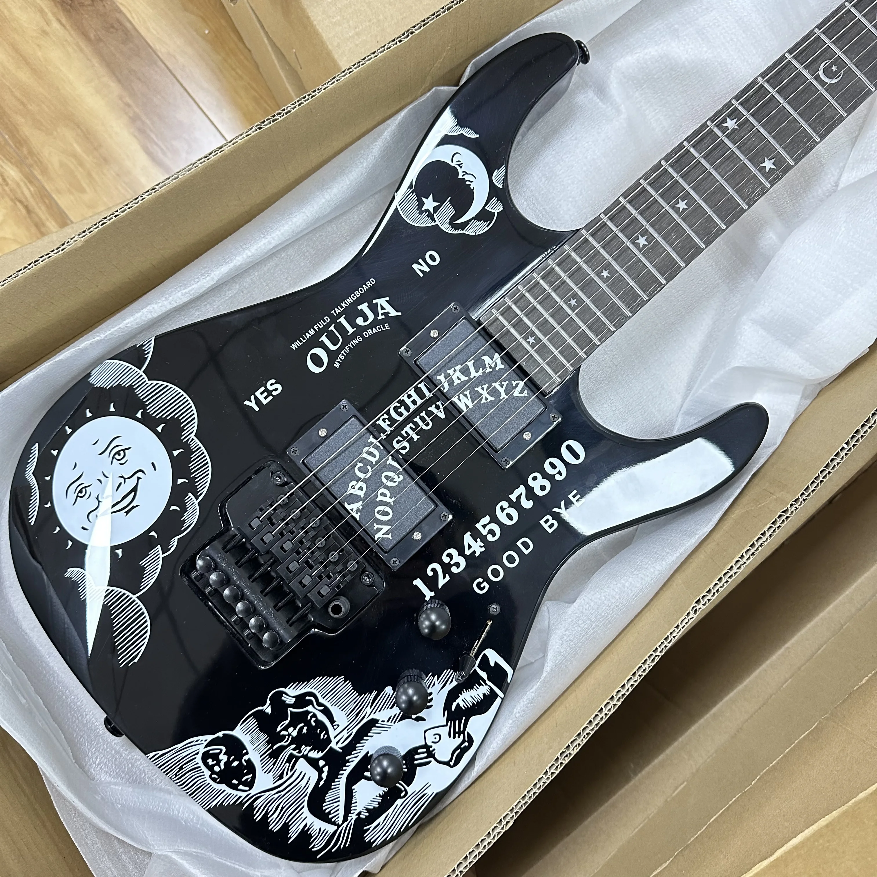 esp Kirk Hammett-602 Black Ouija Electric Guitar HH Pickups Floyd Rose Tremolo Electric Guitar-Themed Gift Free Shipping