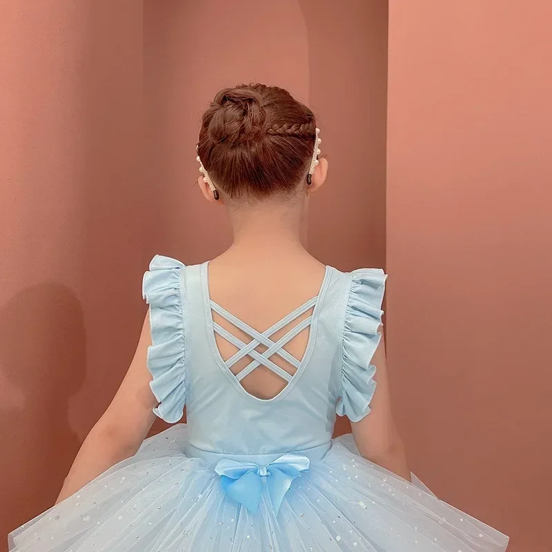 Künstlerische Skating Kinder kleider flattern Kurzarm Mädchen Ballett Trikot Korea Prinzessin Rock Bogen Knoten Trikot Ballerina neue f07