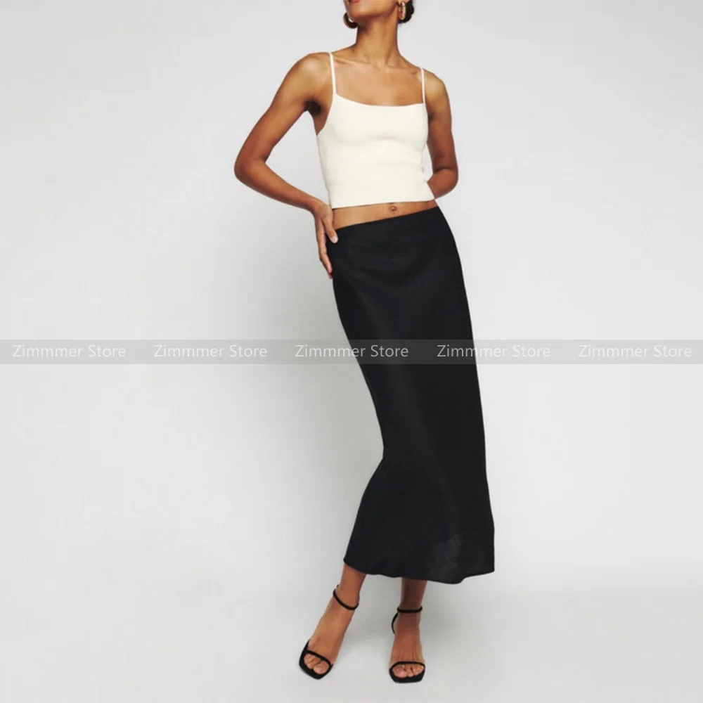 

Women's bustier 2024 spring and summer new simple elegant temperament linen oblique cut elastic waist half skirt straight skirt