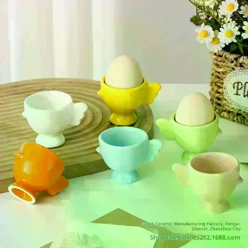 Egg Cup Heightened Base Solid Color Non-Slip Handle Good Grip Makeup Sponge Holder Mini Breakfast Ceramic Egg Holder Dining Room view 3