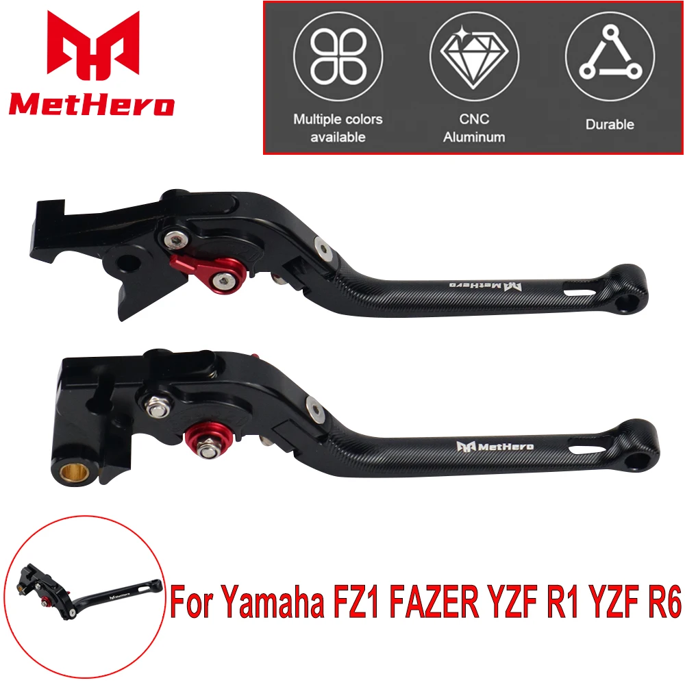 

Fit For Yamaha FZ1 FAZER YZF R1 YZF R6 TRX 850 Striped Motorcycle Brake Lever CNC Adjustable Brake Clutch Levers MetHero LOGO