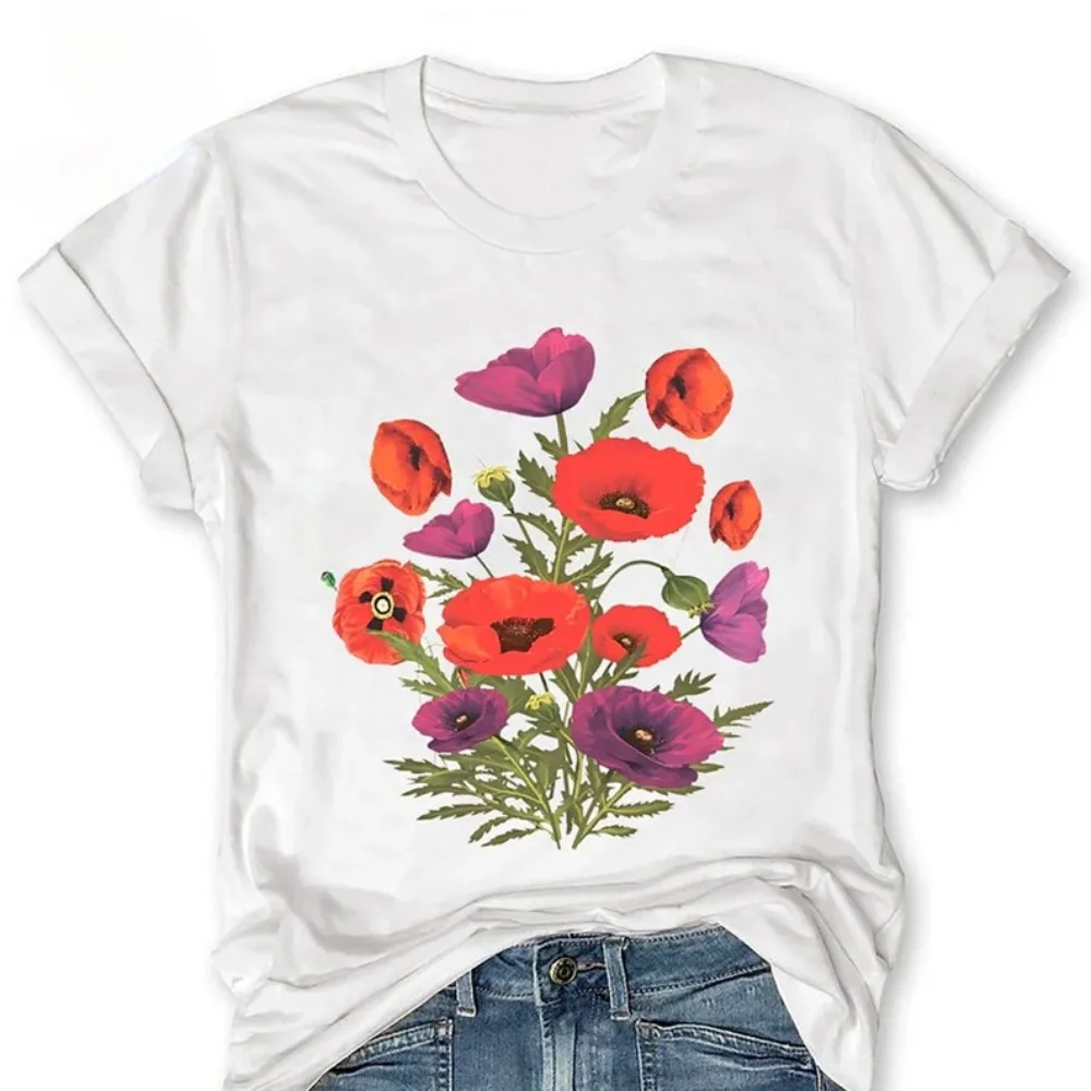 Victorian Flowers Wild Plant T-shirt Poppy Flower Gift Boho Graphic Tees for Women Red Floral Tee Wildflowers Shirt Floral Gift