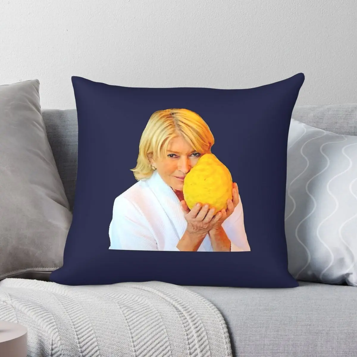 Capa de Almofada Quadrada com Estampa de Limão Martha Stewart, em Poliéster, Linho e Veludo, com Zíper Criativo, para Decoração de Cama
