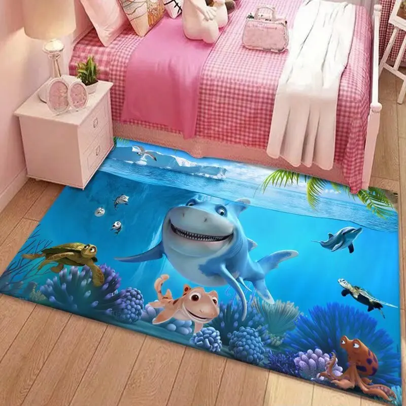 3D Underwater World Dolphin Carpets Girl Bedroom Bedside Rug Non Slip Children Room Play Floor Mat Living Room Decoration Carpet