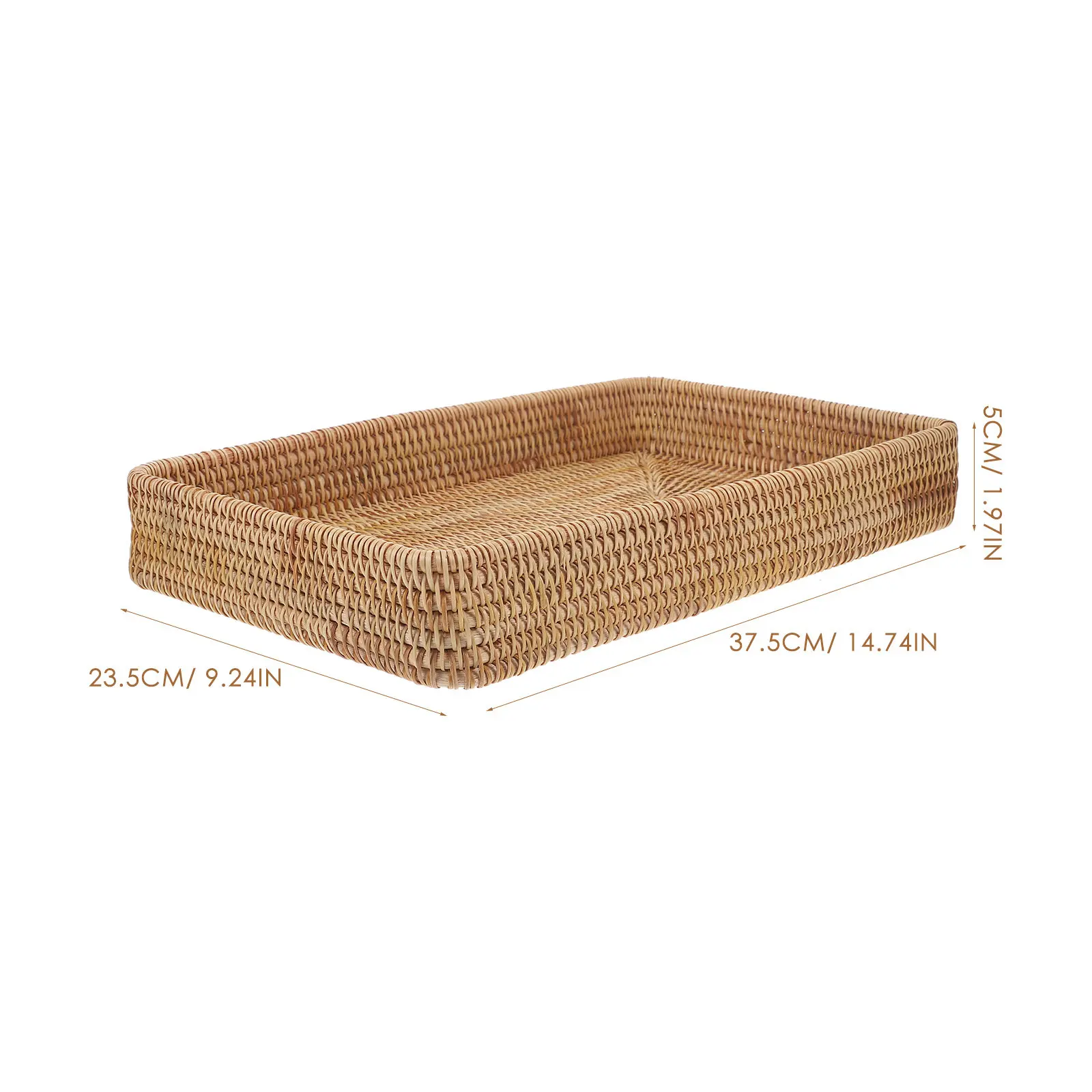 Rectangular Rattan Tray Handwoven Decorative Storage Organizer Serving Tray Large for Coffee Kitchen Table Rattan Plate