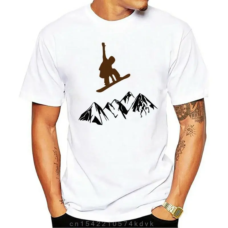 Design T-Shirt Solid Color Snowboarders Over Mountains Men Tshirt Letters Short Sleeve Cotton T Shirt For Men