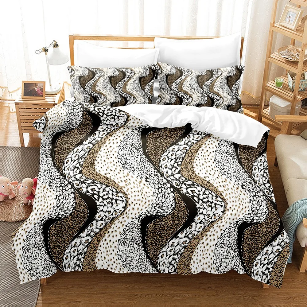 Boho Leopard Duvet Cover Set 3Pcs Black White Gold Bedding Set 2 Pillowcases No Filling Soft Microfiber All Sizes Home Decor